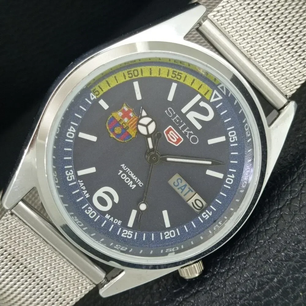 Vintage 1976 FCB Seiko Automatic Mens Silver Watch W/daydate & FCB accents